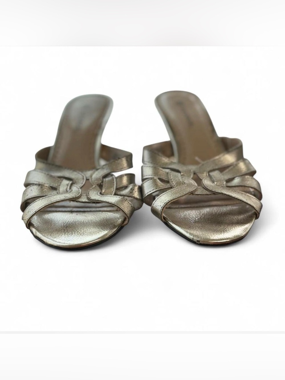George Metallic Silver Pointy Stiletto Heel Mules Strappy Sandals Women's 8.5 - Picture 4 of 11
